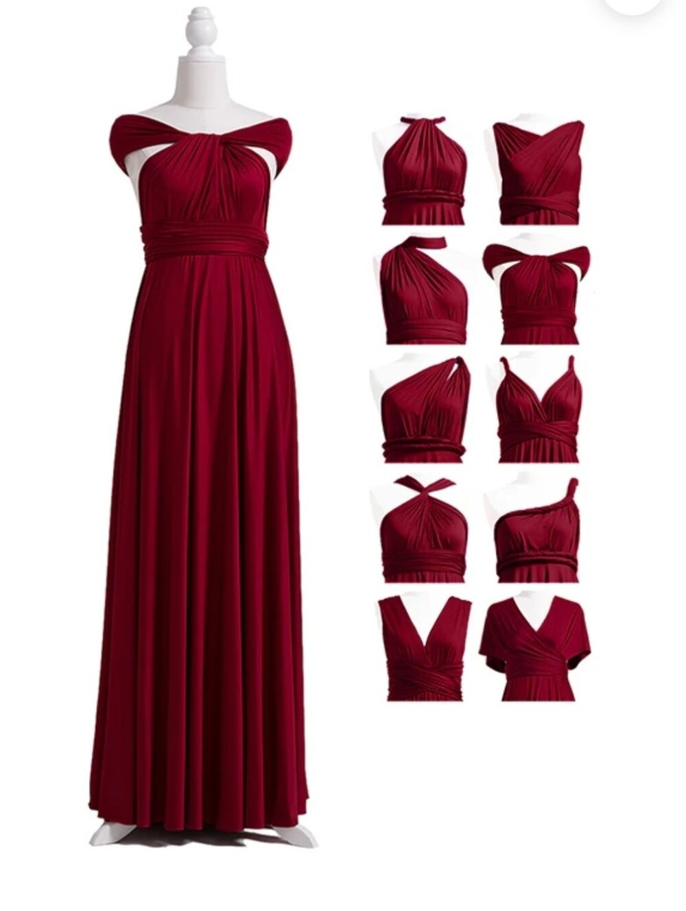 Convertible Maxi Wrap Wine Red Burgundy Dress